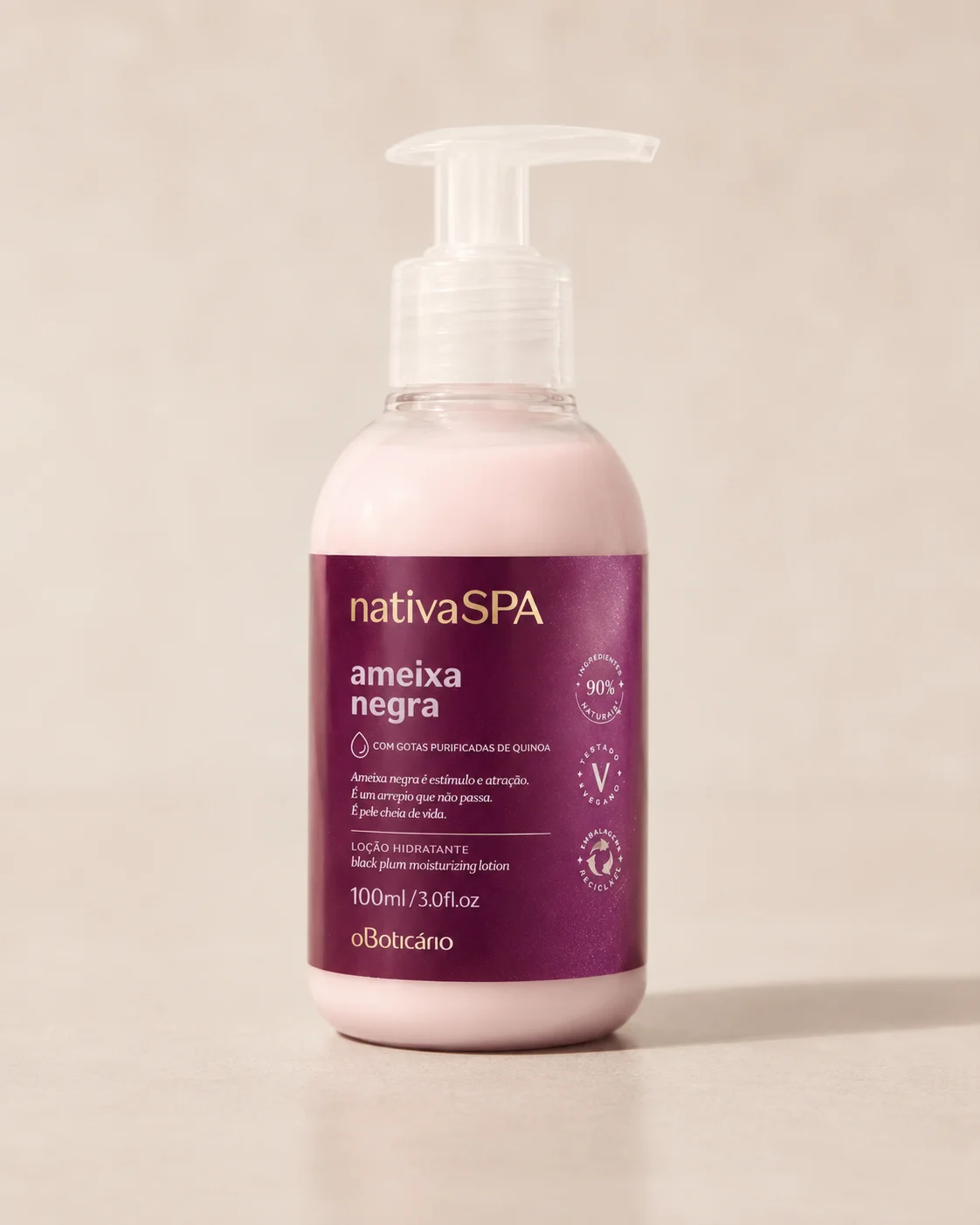 Frasco de 100 ml com rótulo da linha Nativa SPA
