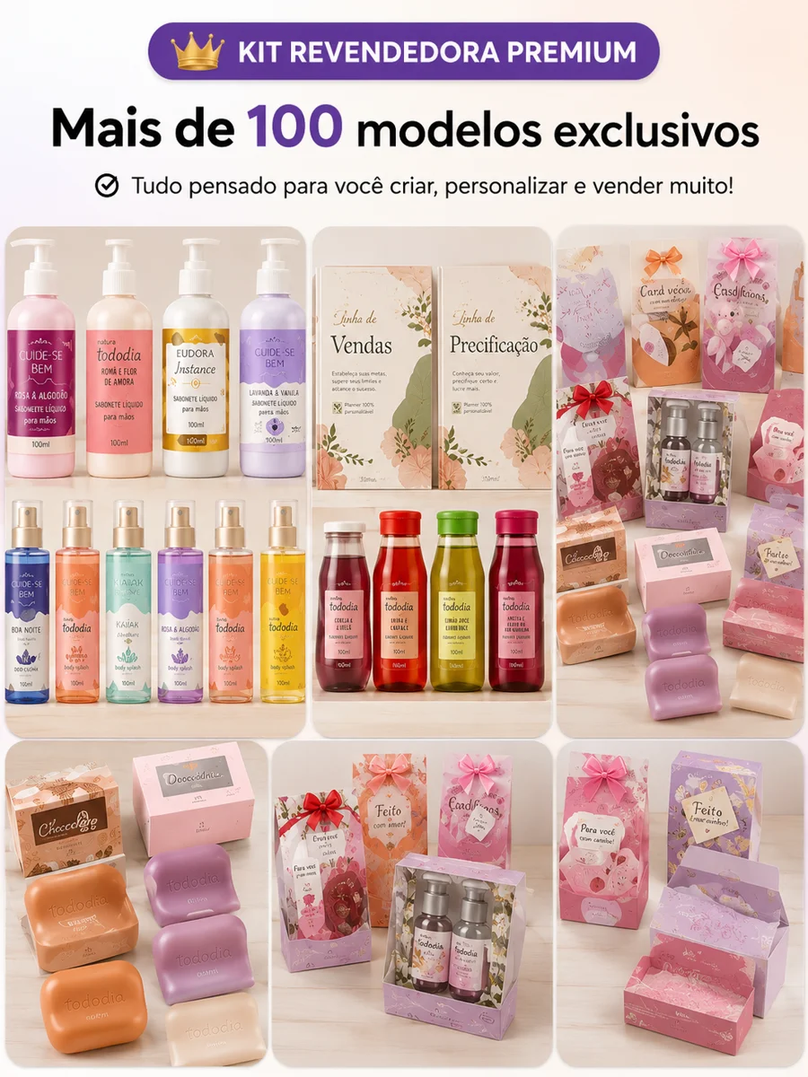 Kit Revendedora Premium com mais de 100 modelos de rótulos, caixinhas, tags e planners