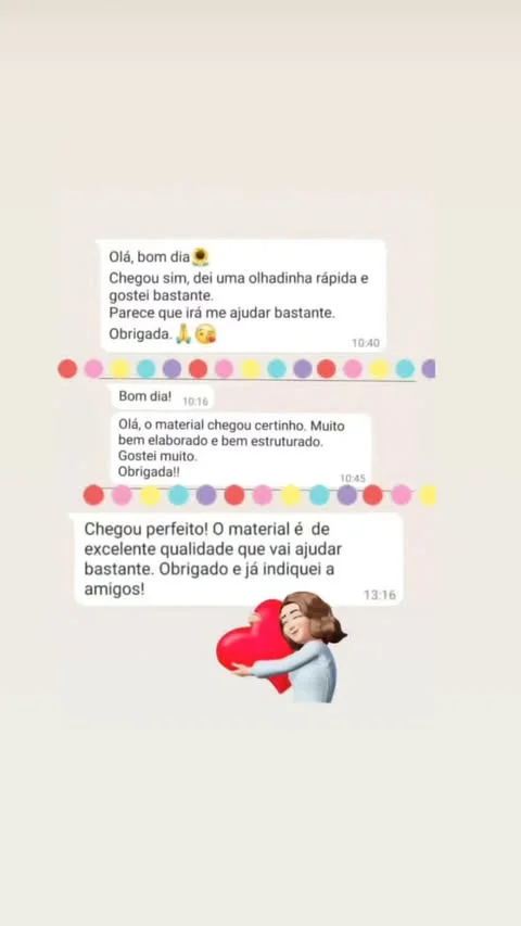 Prints de clientes confirmando o recebimento e a qualidade do material