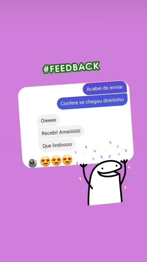 Print de cliente comemorando o recebimento dos rótulos
