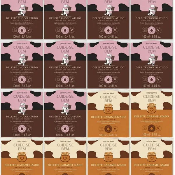 Folha A4 com rótulos Deleite Chocolatudo e Caramelizado